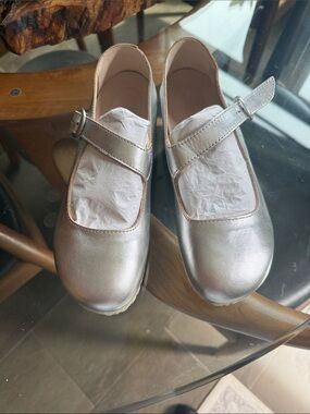 Birkenstock Metallic Silver Mary Jane Flat